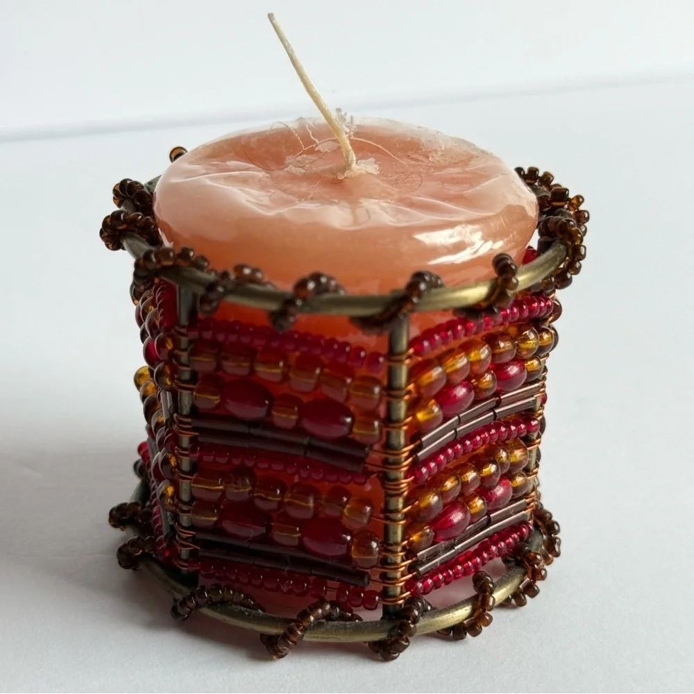 Red Moroccan Beaded Napkin Rings | Candle Holders